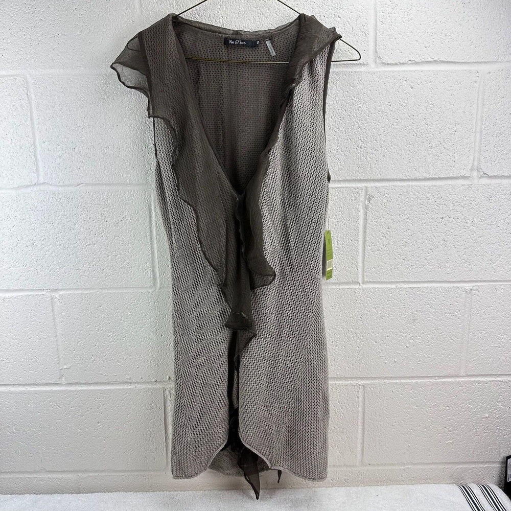 NWT NIC+ZOE Sleeveless Open Front Waterfall Gray Duster Cardigan Sz M Silk